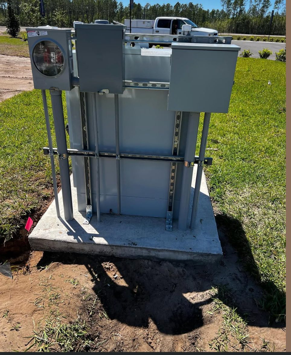 Commercial electrical service meter and equipment cabinet installed by Sharp Electric